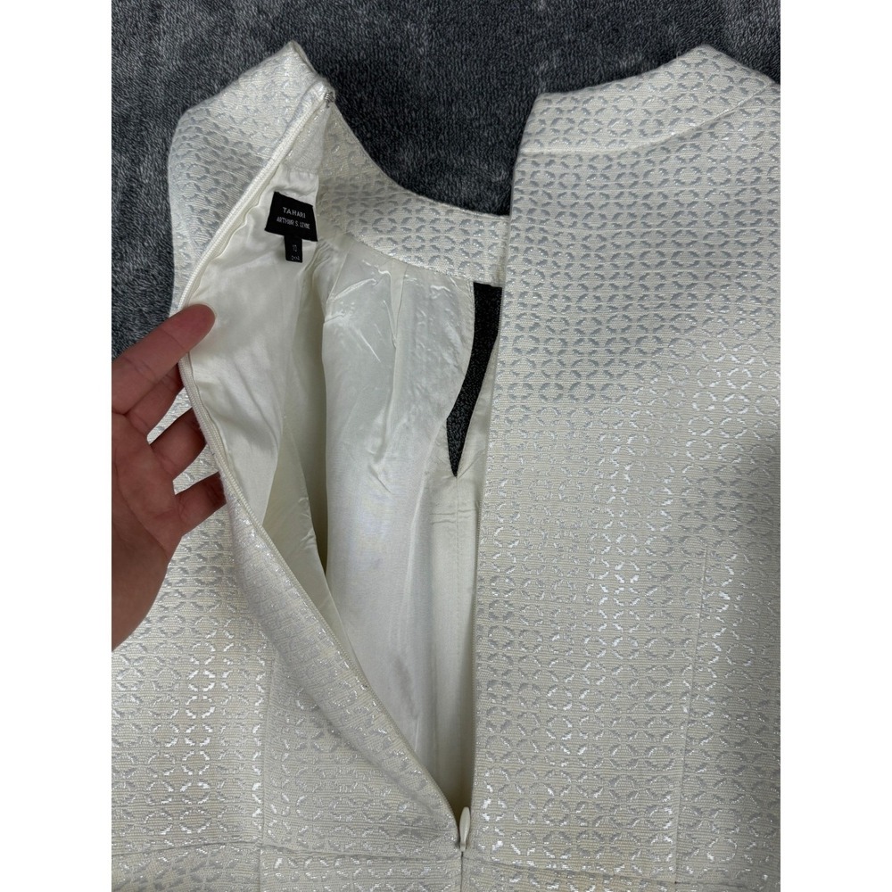Tahari Arthur S Levine Womens 10 Metallic Jacquard Sheath Dress Champagne White - Picture 10 of 15